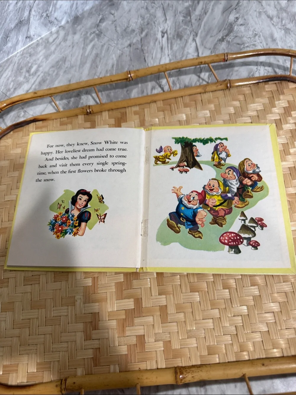 Vintage Walt Disney Snow White and the Seven Dwarfs Kids Story Book - Yellow